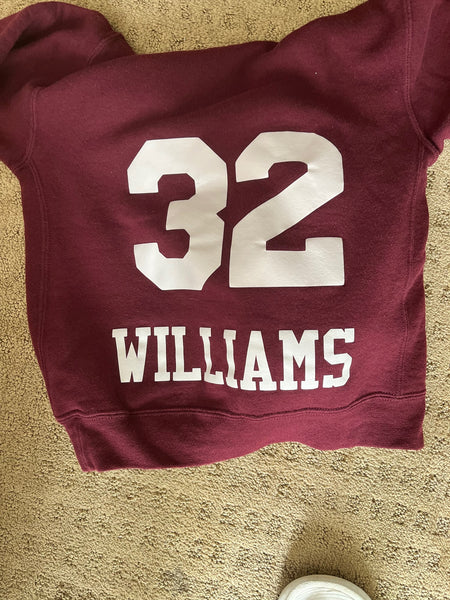 MAROON UNISEX HOODY W/ NAME AND NUMBER  ON BACK