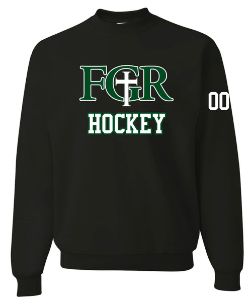 BLACK FLEECE  UNISEX CREW WITH TACKLE TWILL HOCKEY   - NUMBER ON SLEEVE