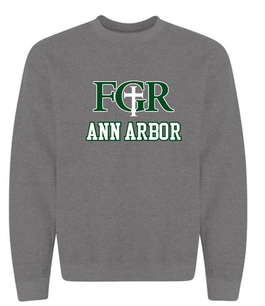 GREY FLEECE  UNISEX CREW WITH TACKLE TWILL ANN ARBOR