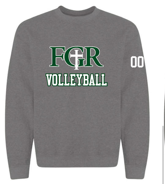 GREY FLEECE  UNISEX CREW WITH TACKLE TWILL VOLLEYBALL  - NUMBER ON SLEEVE