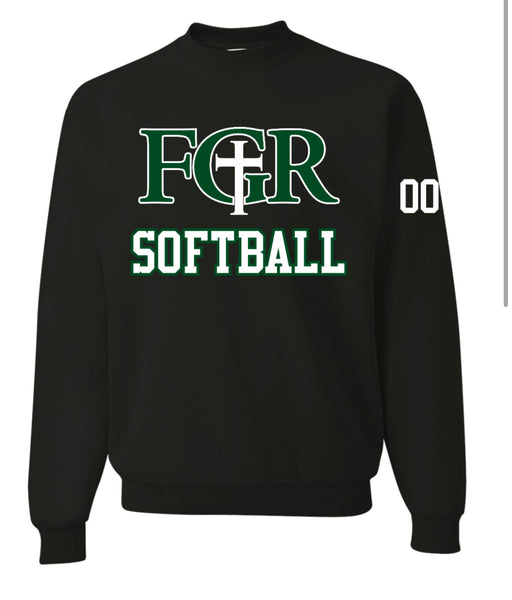 BLACK FLEECE  UNISEX CREW WITH TACKLE TWILL SOFTBALL   - NUMBER ON SLEEVE