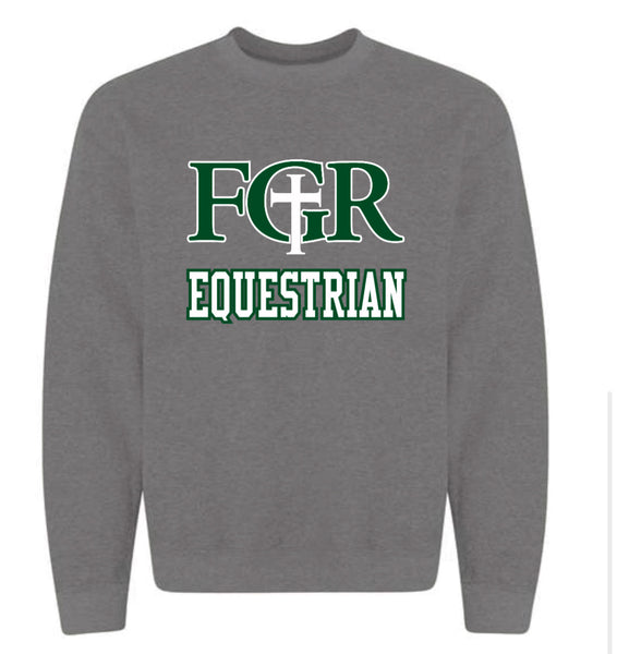 GREY FLEECE  UNISEX CREW WITH TACKLE TWILL EQUESTRIAN